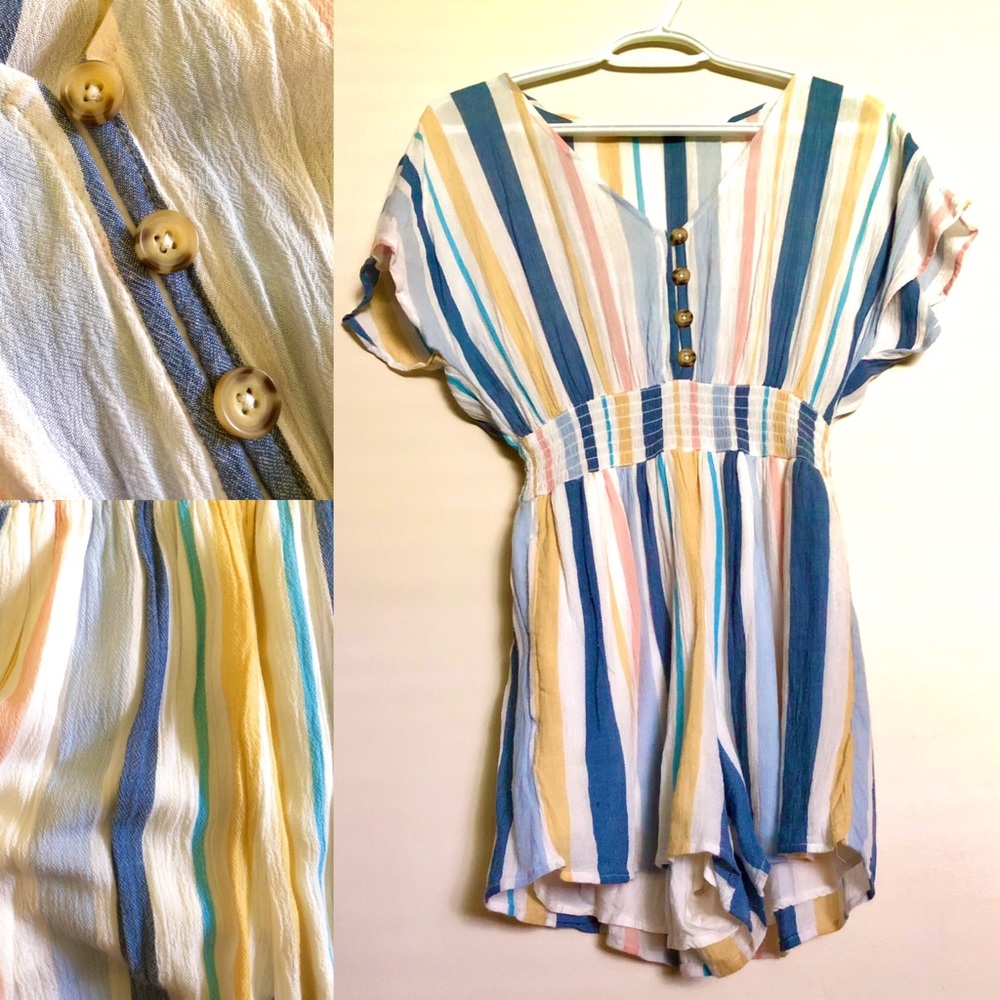 Rainbow Stripe Button Up Romper Short